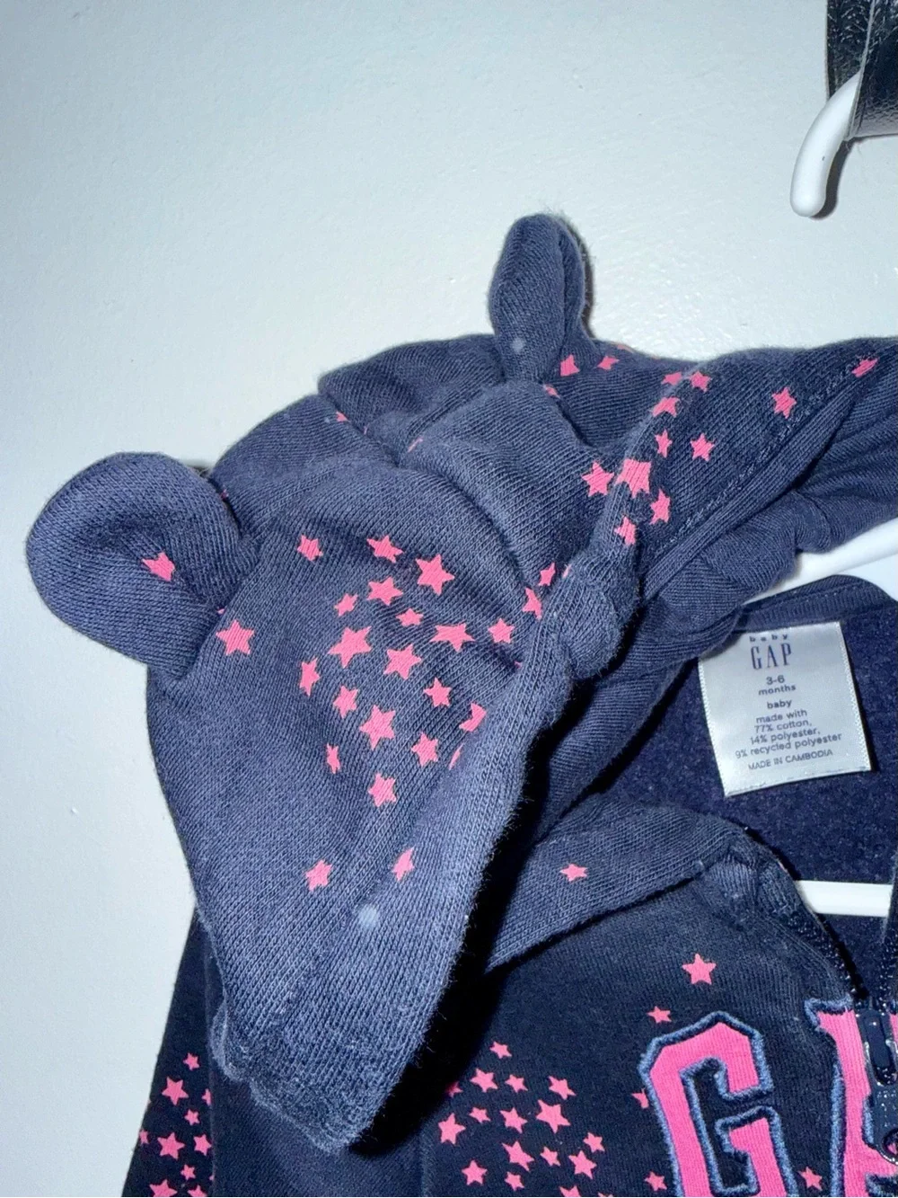 GAP Navy One-Piece Hoodie with Pink Star Accents